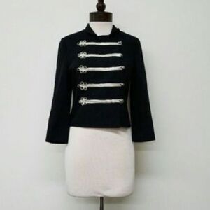 AKA New York Black Jean Jacket - Flower Embroidered Closure - Size Small